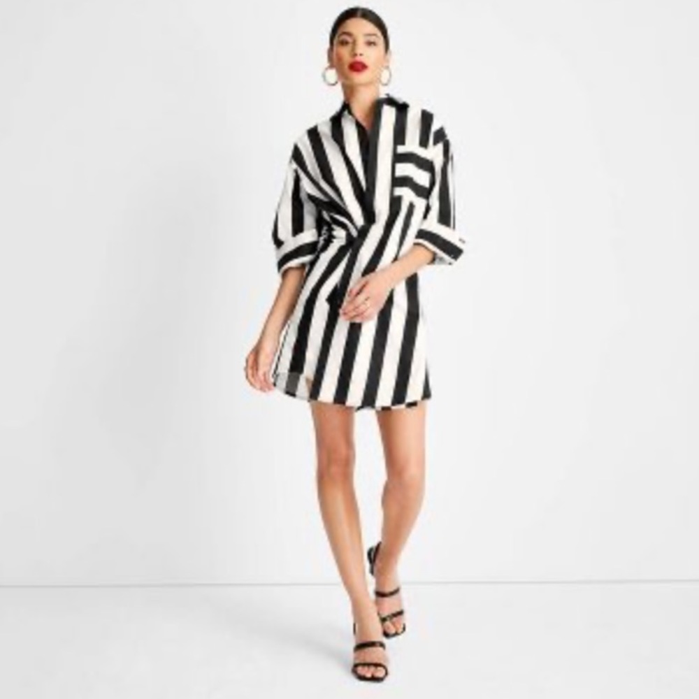 🔖 FUTURE COLLECTIVE Kahlana Barfield Brown Asymmetrical Long Sleeve Shirt Dress - Picture 7 of 17